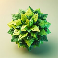 Intricate Green Origami: A Display of Geometric Symmetry and Artistic Craftsmanship in Paper Sculpture