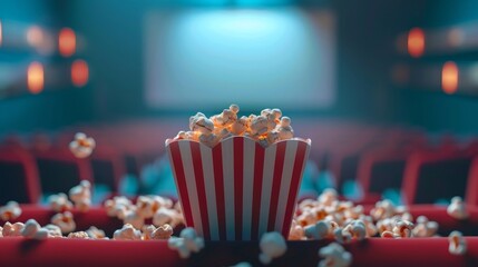 A popcorn bucket and cinemas movie theater. - 792321354