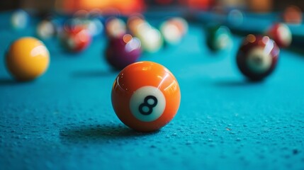 A billiard balls on a green table - 792321391