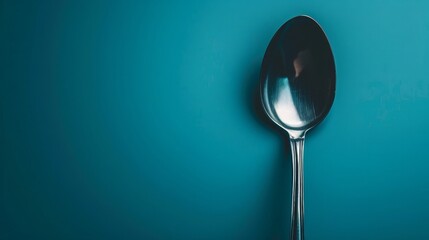 A Silver Spoon Against A Blue Background.