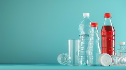 Empty Plastic Bottles On A Blue Background. - 792321779