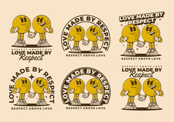 Love made by respect. Vintage character of two ball head, in hand in hand pose