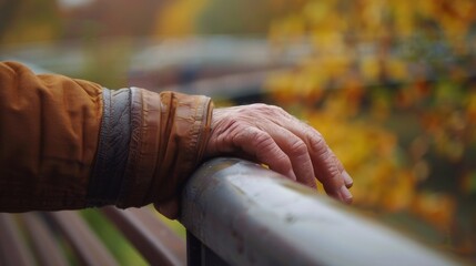 Fototapeta premium A closeup shot of a counselors hand resting on the railing of a bridge capturing their role in providing support and stability to those facing turbulent times. .