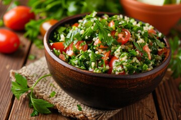 Fresh organic tabbouleh salad with tomatoes and parsley