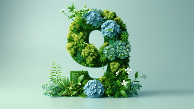 Floral number nine design on green background