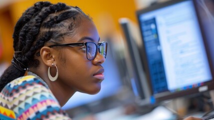 Closeup of a student studying on their own time using online resources and materials. With virtual learning students have the freedom to work at their own pace and structure their .