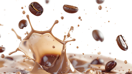 Milk coffee splashes isolated on a transparent background
