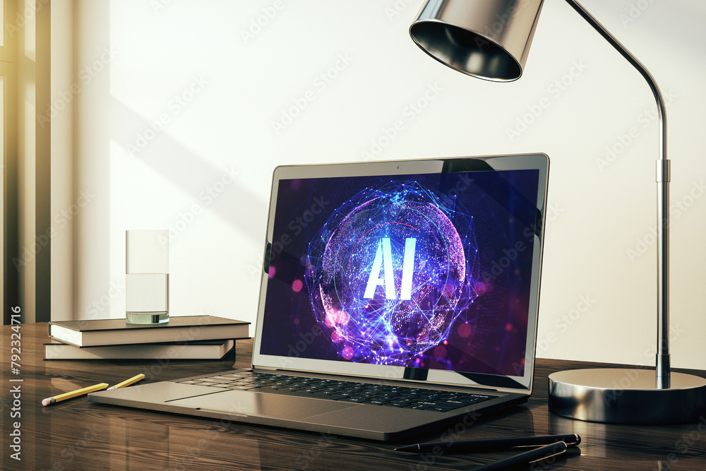 Poster Creative artificial Intelligence symbol concept on modern computer monitor. 3D Rendering