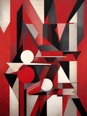 crimson geometry with an abstract background adorned by striking red geometric stripes