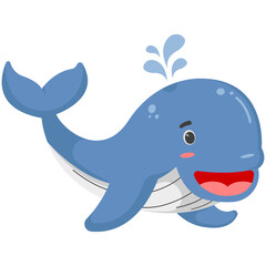 Cute Ocean Blue Whale Sea Animals Illustration