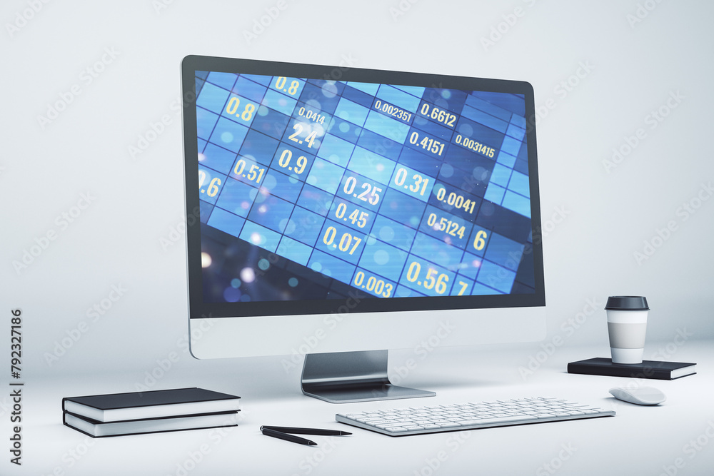 Fototapete stats data illustration on modern laptop monitor, computing and analytics concept. 3d rendering