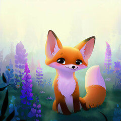  Little fox with beautiful color and white background.with Generative AI technology