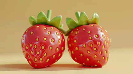 Strawberry 3D icon,simple shape, ui icon, rounded outline, miniature small scale painting style