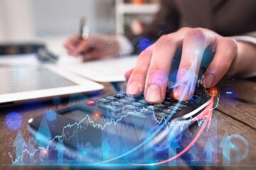 Businessman analyzes credits  calculating finance
