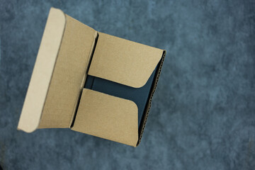 Open ecological packaging box made of cardboard. Top view