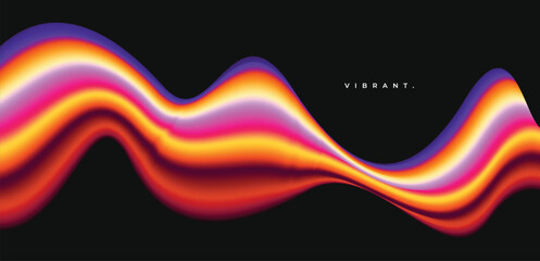 Abstract colorful wave on black background. Fluid gradient mesh backdrop design. For poster, banner, cover, presentation, leaflet, or flyer.