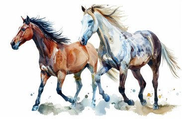 une collection d image d arriere plan de page de scrapbooking composee d un decor de chevaux sauvage, peint a l aquarelle