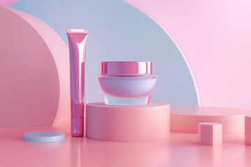 color palette used in the 3D render illustration of the cosmetics cream jar with tube icon