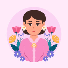 Illustration of beautiful Indonesian woman profile