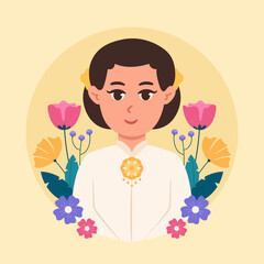 Illustration of beautiful Indonesian woman profile