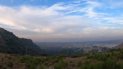 panorama of the mountains Trees Forests Sand Mountains Rocks Clouds Blue Sky Peaks Parks Fog Paths Bends Pillars Bridges
