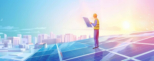 A technician carefully installs solar panels on the roof of a structure, harnessing renewable energy from the sun.