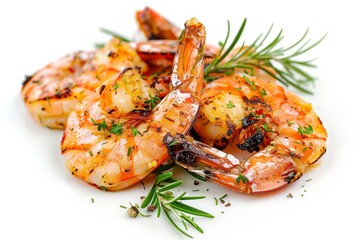 Grilled shrimp on a blank background
