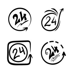 collection of 24 hour non-stop designs on a white background
