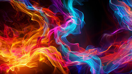 Fire blazing flames in multi-colored fire and colored plasma. A fantastic illustration of magic fantasy fractal textured flames