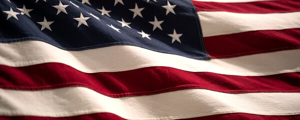 American flag detail showcasing the stars and deep red and white stripes. 4th Of July Background