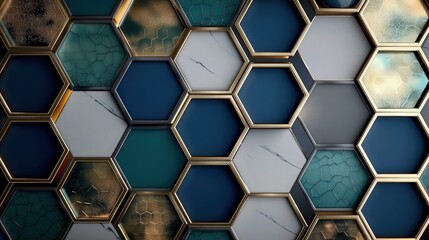 blue  white and golden hexagon abstract  background