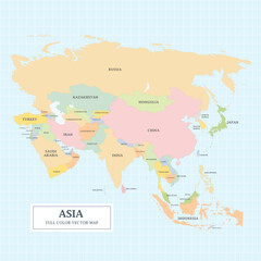 Asia Map separated country full color with the country name for design an decoration. - 792336900