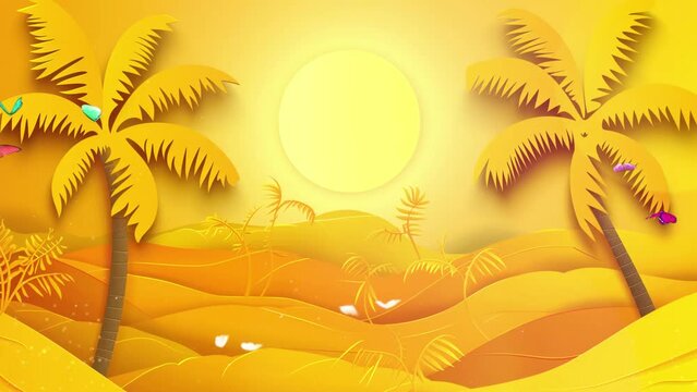  summer sunset yellow sky with silhouette coconut. seamless looping overlay 4k virtual video animation background