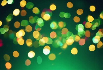 'Year New green colorful dark glowing wallpaper. Abstract Christmas confetti bokeh background. blur colourful background texture glossy yellow red blue glow shiny ga' - obrazy, fototapety, plakaty