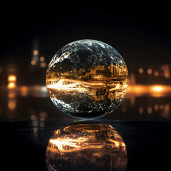 glass sphere on a black background       Ai generative