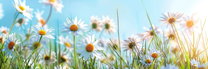 A vibrant image of a field of white daisies reaching towards a clear blue sky, symbolizing purity and new beginnings.