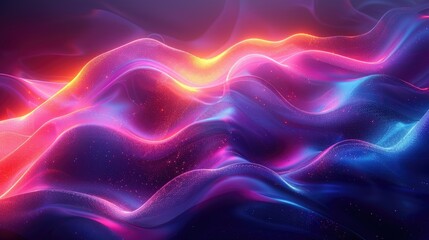 Fototapeta premium abstract liquid glass holographic iridescent neon curved wave in motion dark background d render gradient design element for banners backgrounds wallpapers and covers,art illustration