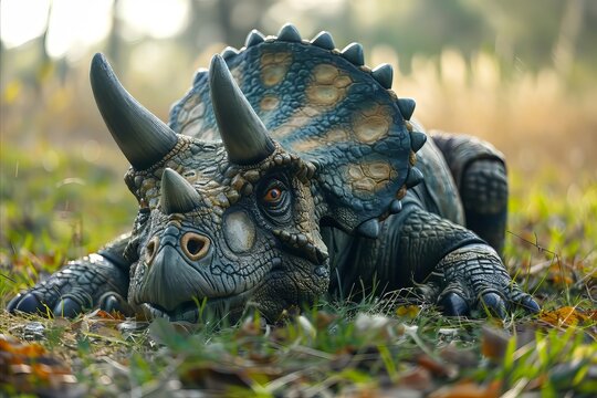 Triceratops laying on the ground