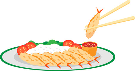 Crispy Shrimp Tempura and Rice at Plate