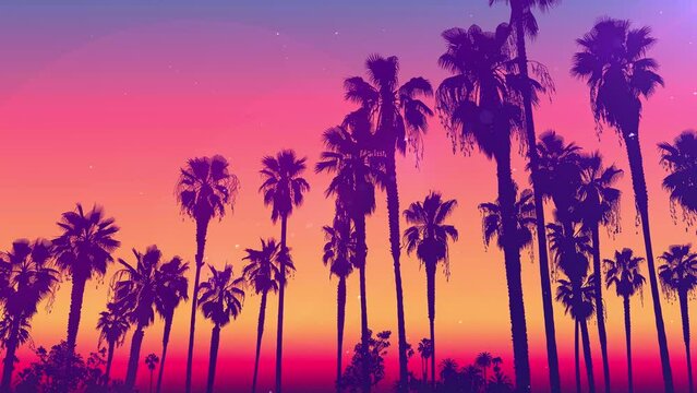 palm tree silhouettes on a gradient background. seamless looping overlay 4k virtual video animation background