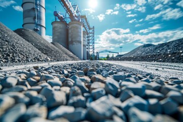 Raw material warehouse blue sky cement production Design web banner - obrazy, fototapety, plakaty