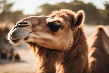 Naklejka premium 'close camel dromedary safari wilderness egypt morocco dubai arabia north africa oman emirate algeria libya irak qatar yemen mammal artiodactyl face'