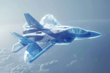 Fototapeta na wymiar A blue fighter jet is flying through the sky