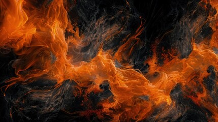 A swirling abstract fire background with vibrant orange and red flames that appear to dance across a dark canvas.