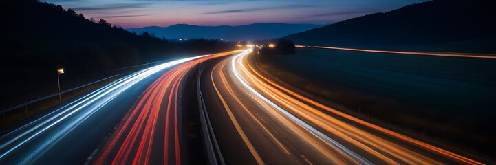 Fototapeta na wymiar Moving car lights on highway at night long