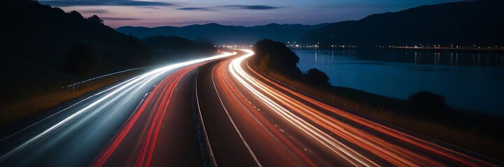 speed motion on the night road, long exposure, abstract photo background
