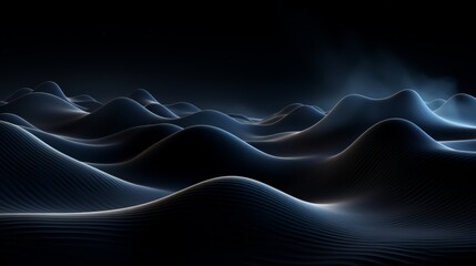 Subtle big data waves in a dark, sleek 3D environment, minimalist style