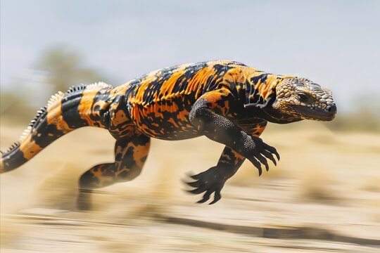 Gila monster running on a wild