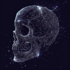 A skull with stars and lines surrounding it