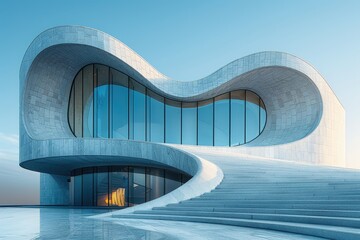 The graceful arcs of a citys modern art museum, architecture as art against the urban landscape